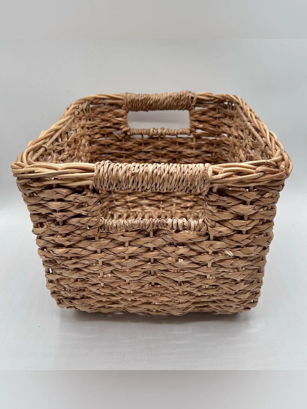Woven Ratan Storage Basket Rectangular Farmhouse Handles Deep 11